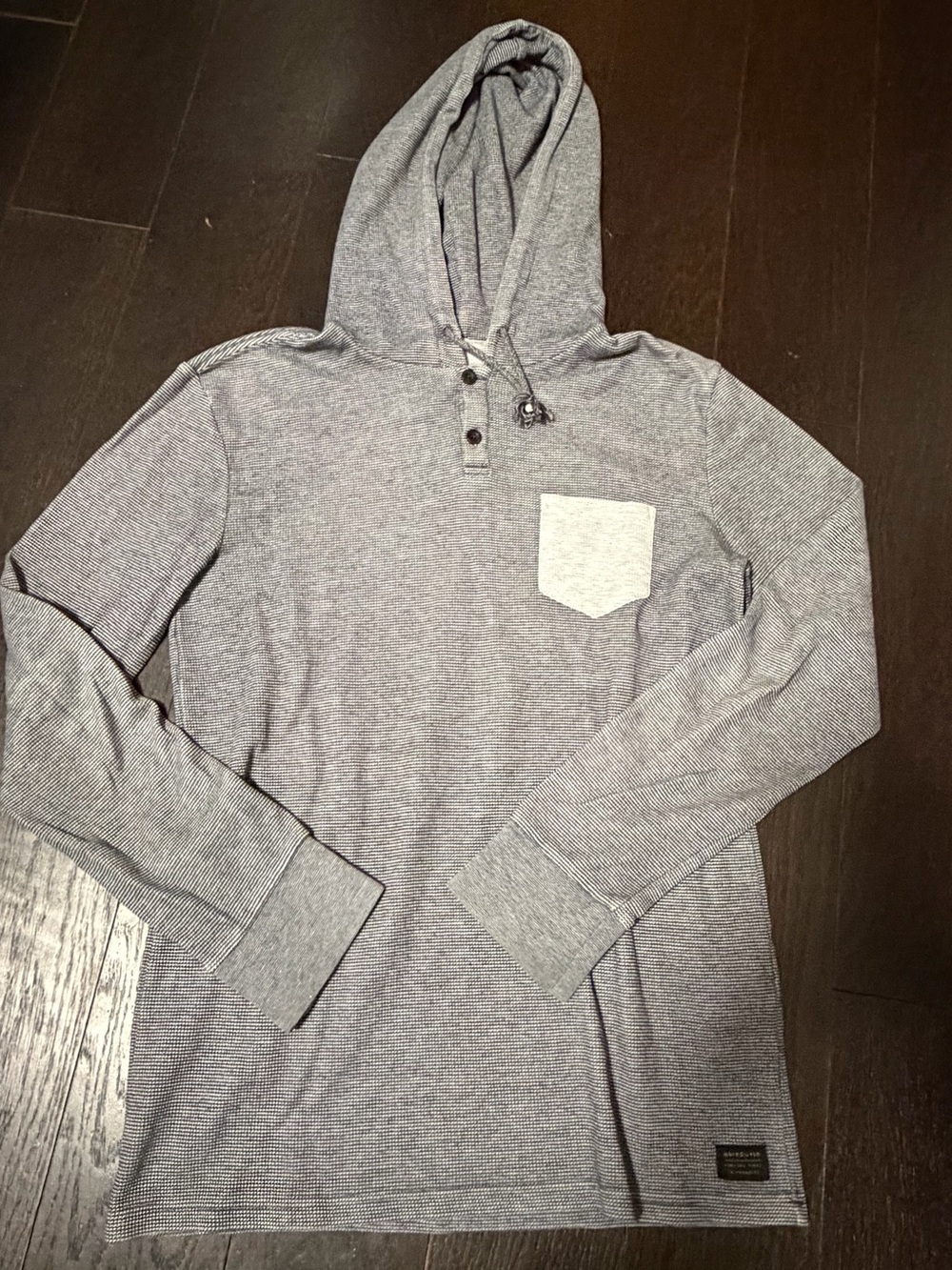 Quiksilver Men's Grey Hooded Henley with Contrast Pocket